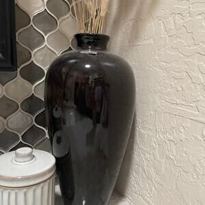 Royal Haeger black ceramic tall vase Vintage 13-1/2”